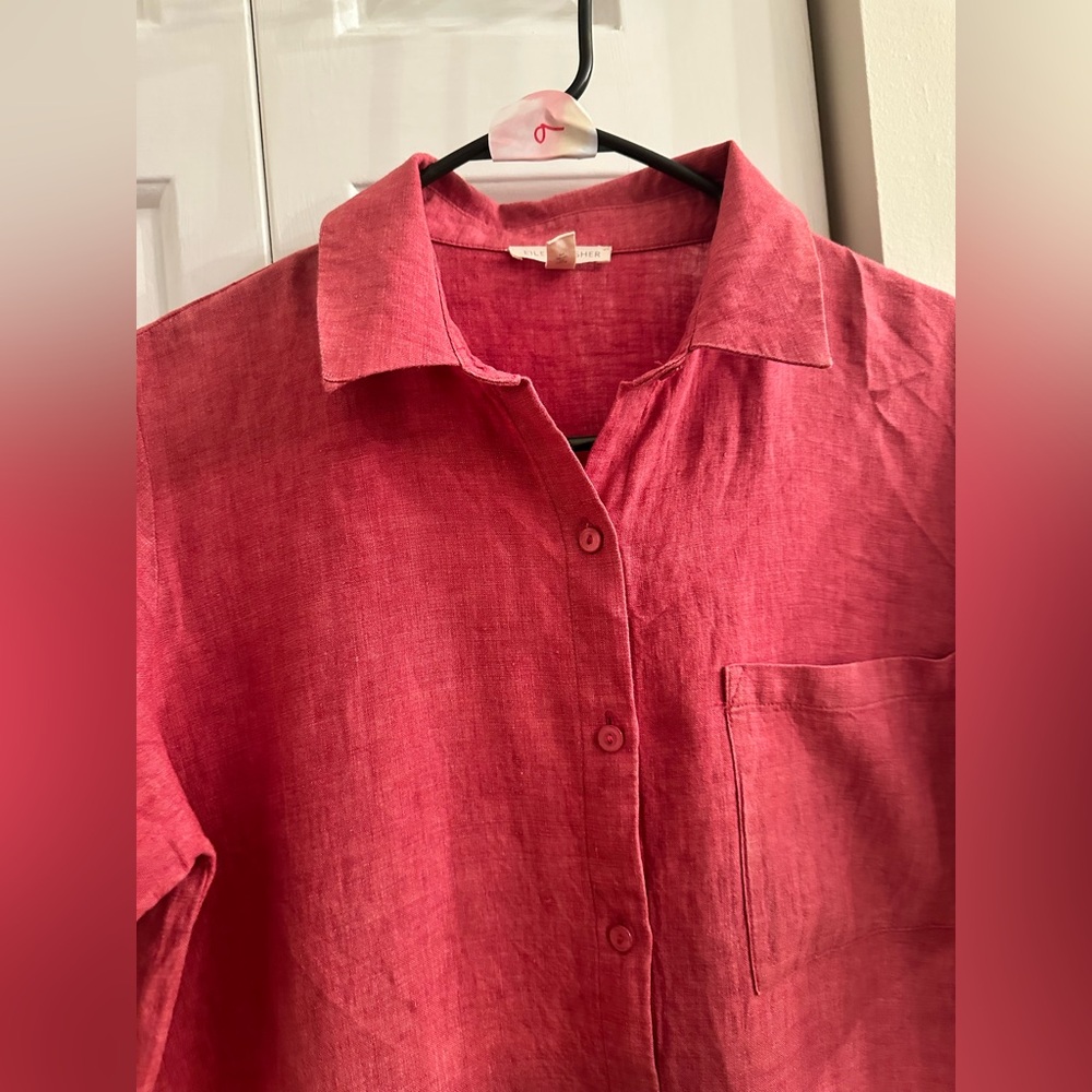 $278 Eileen Fisher Geranium Organic Linen Classic Collar Shirt Dress. Size S. - Picture 8 of 14